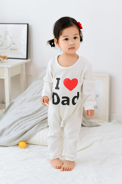 White Long-Sleeved Parent-Child Cotton Onesie