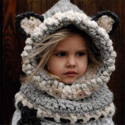Handmade Baby Girls Winter Hats & Wrap Bear Scarf Caps