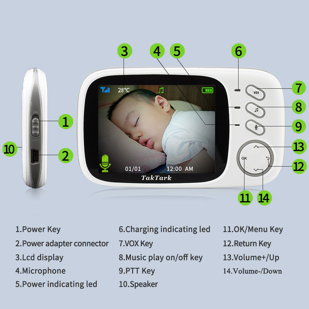 Portable Baby Monitor with Night Vision – LCD Screen & Two-Way Audio for Infants