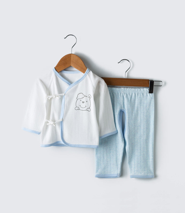 Blue Jacquard Striped Cotton Casual Set – Perfect For All Seasons