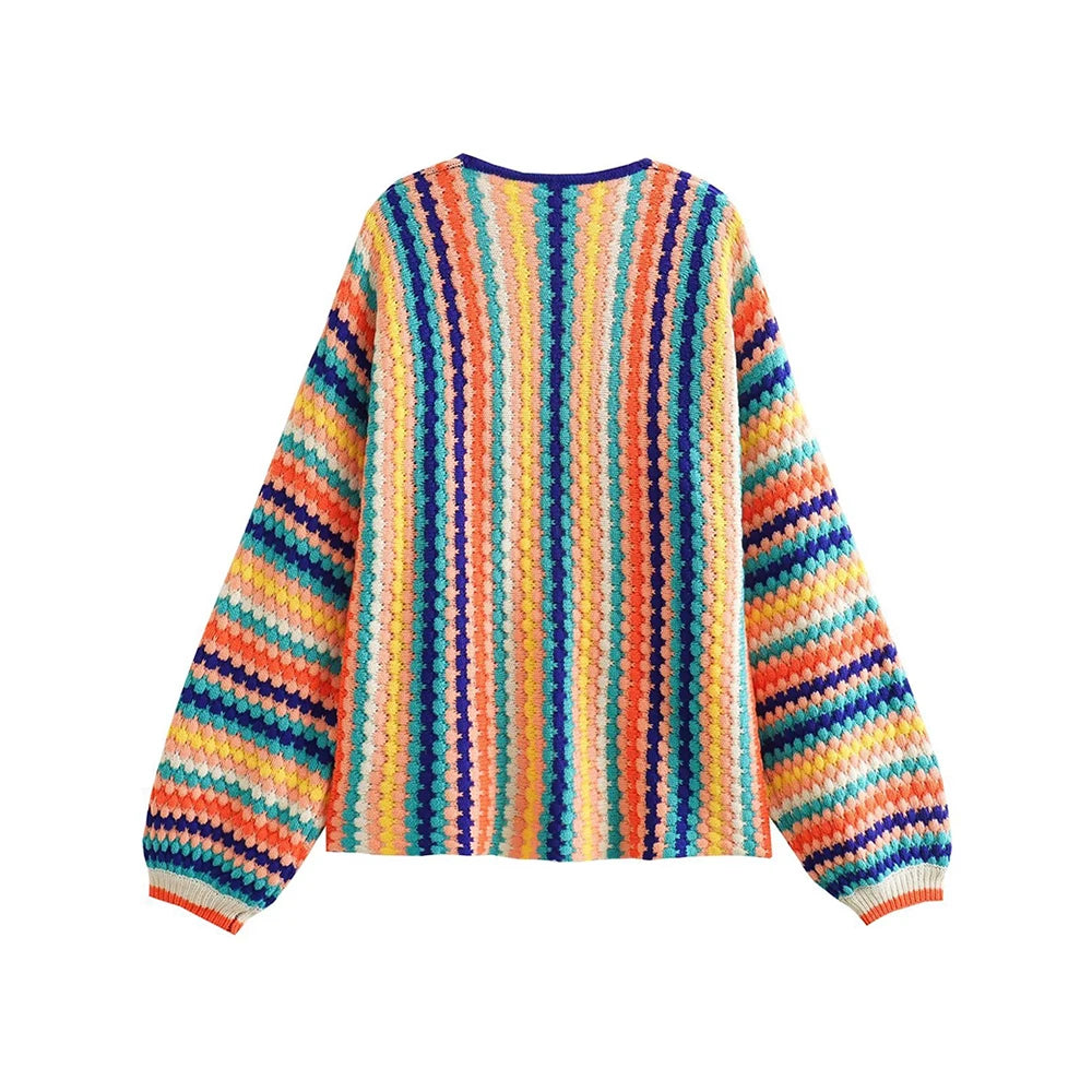 Rainbow Colors Striped Knitted Cardigans