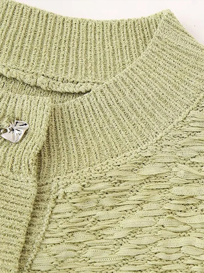 Casual Single-Breasted Green Knitted Vest Sweater