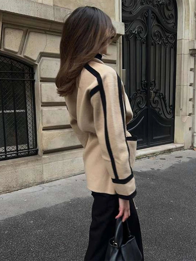 Casual Black Line Khaki Coat