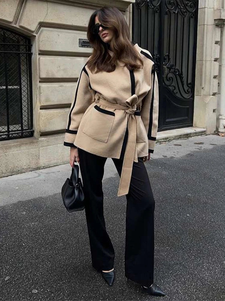 Casual Black Line Khaki Coat