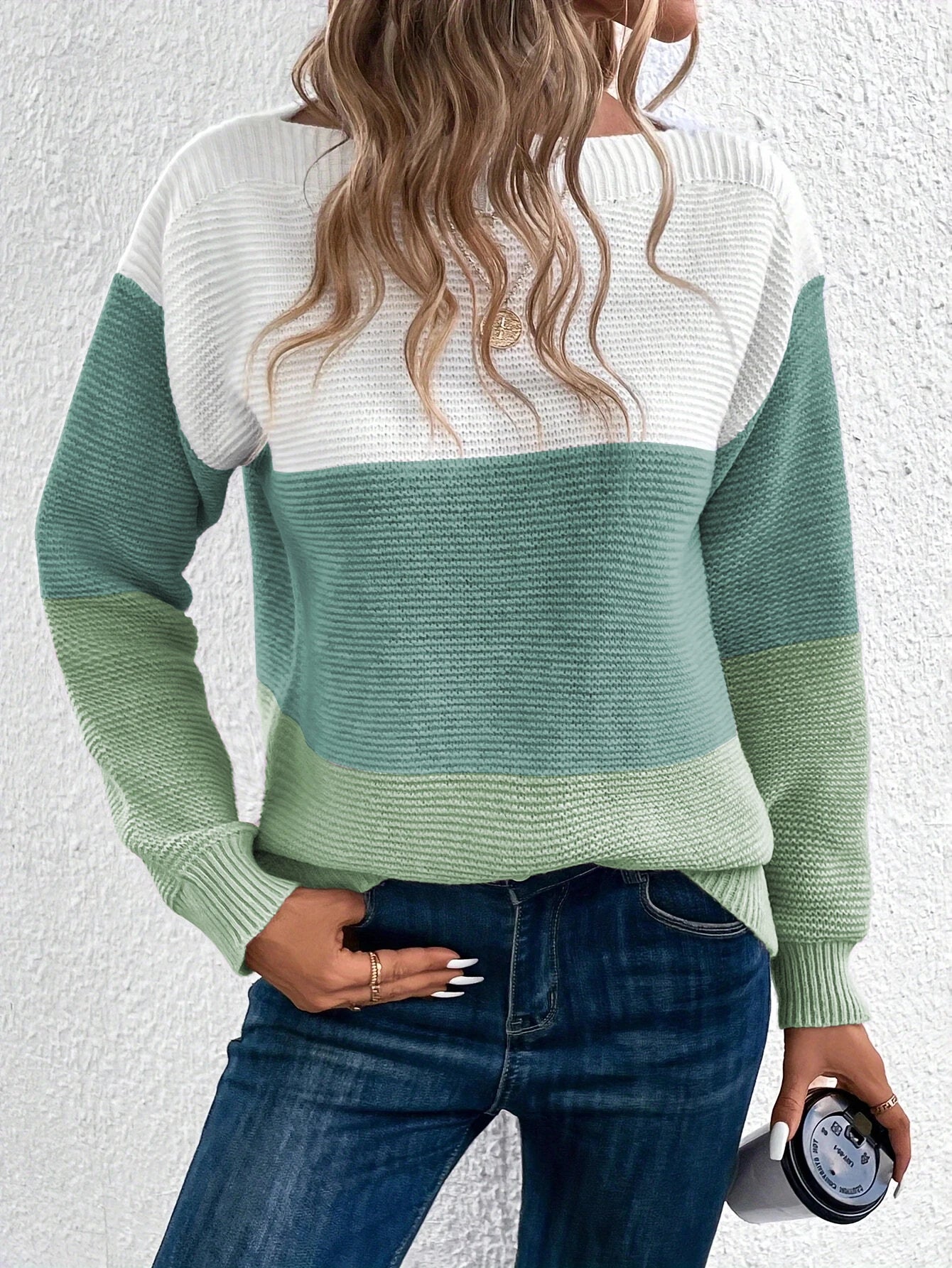 Loose Knitted Crew Neck Patchwork Top – Cross-Border Popular Autumn/Winter Women’s Fashion Sweatshirt