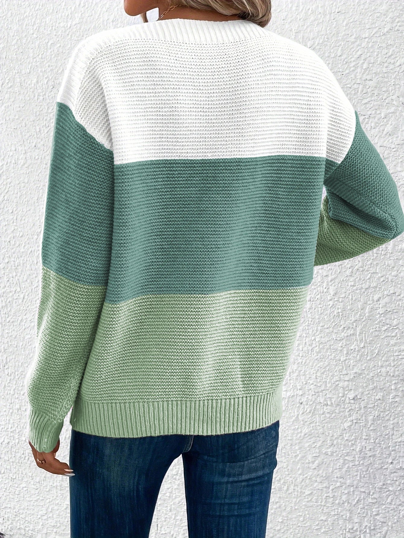 Color Block Boat Neck Loose Sweater