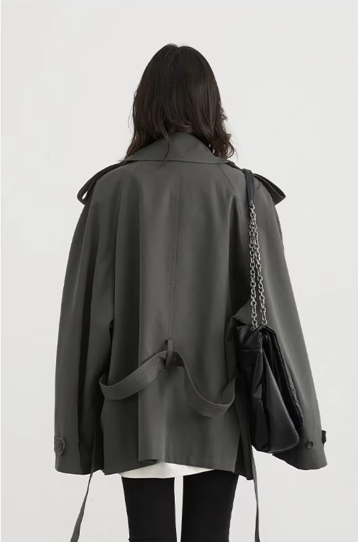 Gray Windbreaker Trench Coat