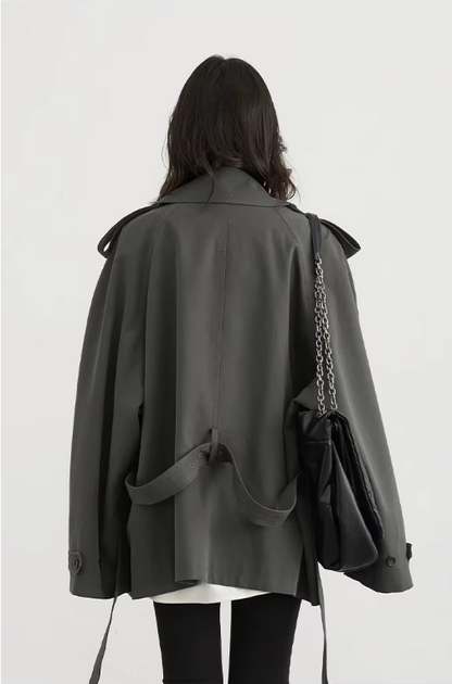 Gray Windbreaker Trench Coat