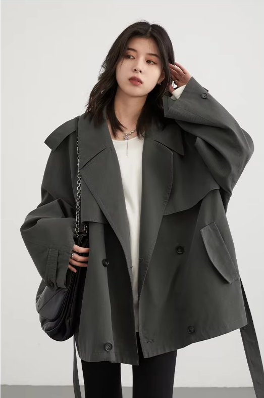 Belted Double Breasted Windbreaker Women Trench Coat