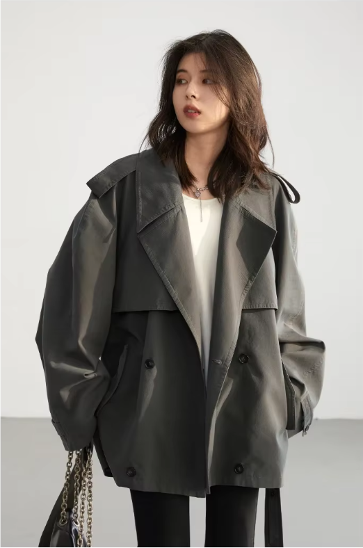 Gray Windbreaker Trench Coat