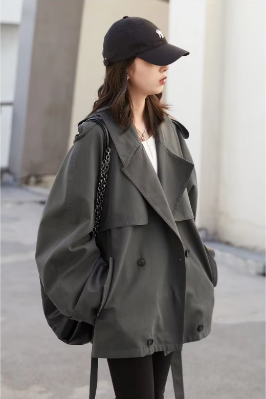 Belted Double Breasted Windbreaker Women Trench Coat