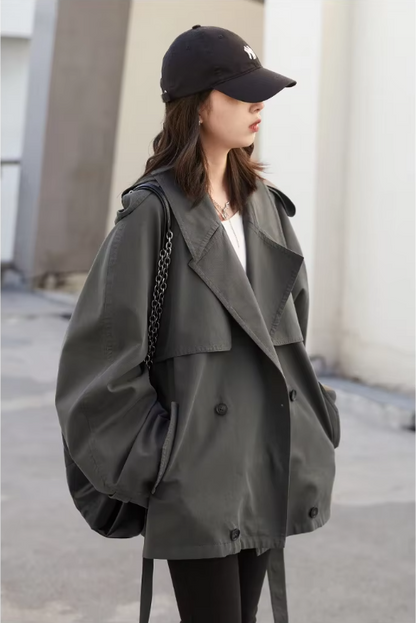 Gray Windbreaker Trench Coat