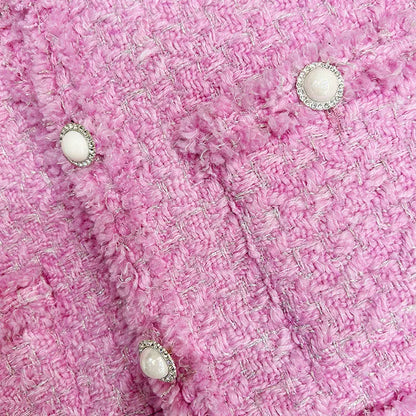 Autumn Fashion Pink Tweed Jacket