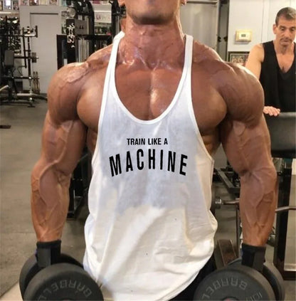 Train Like A MACHINE Printed Y Back Mens Tank Tops