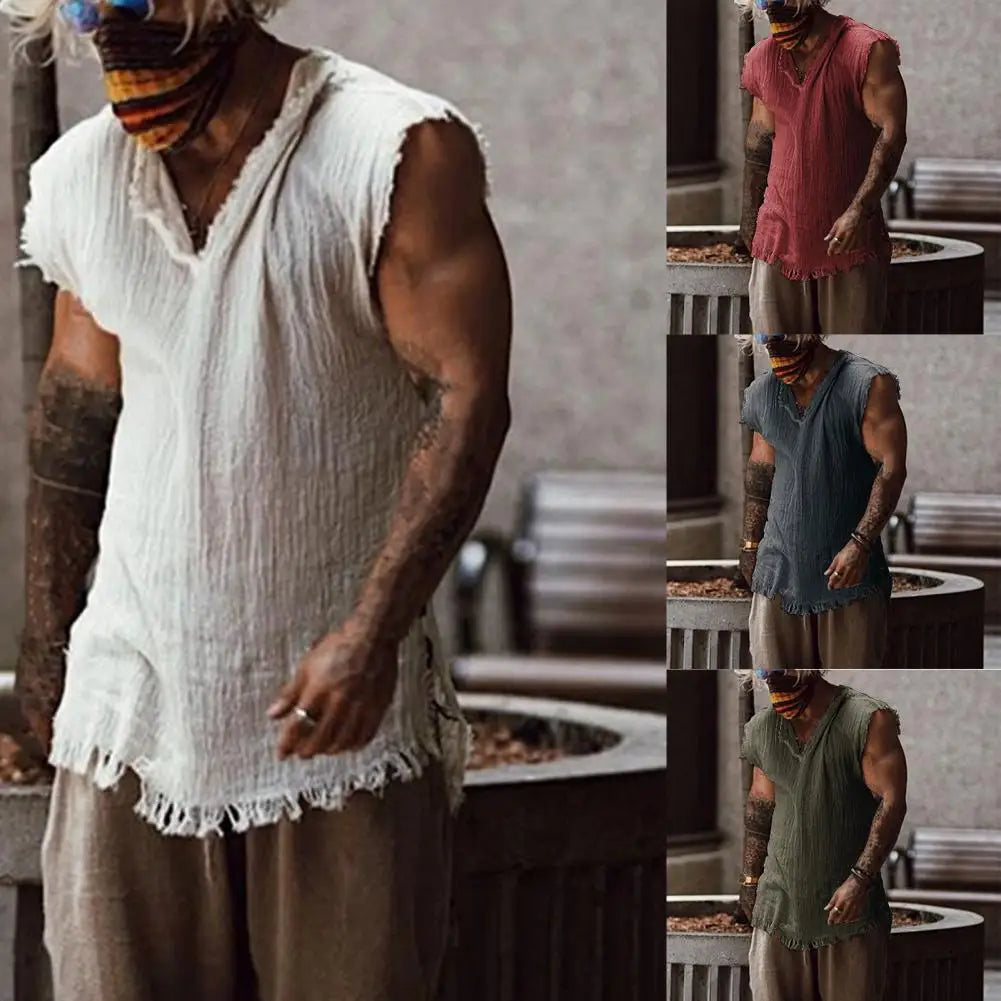 V-Neck Shabby Old Style Sleeveless Men Tank Tops