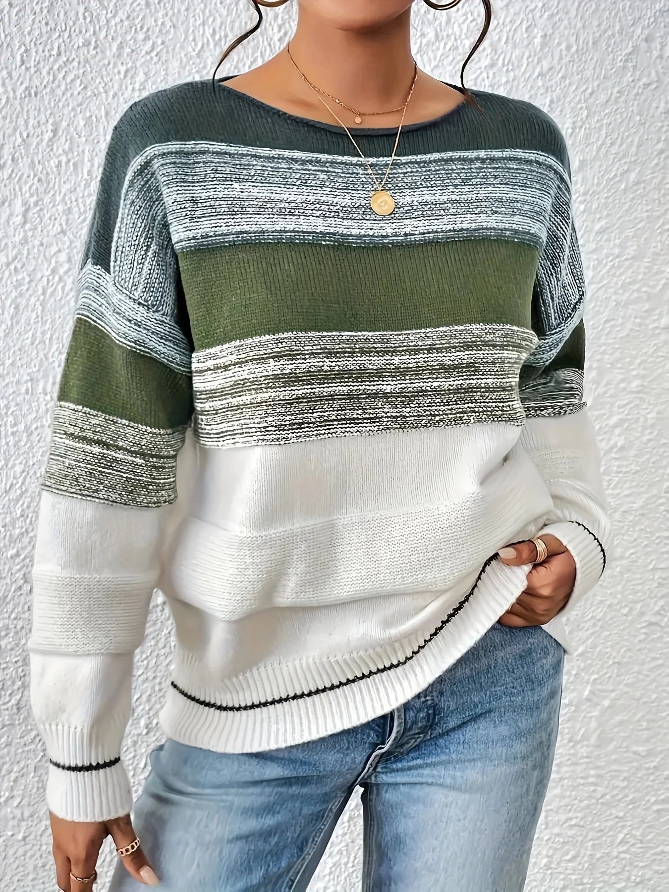 New Korean Striped Long Sleeve O-Neck Pullover Top – Casual Fashion All-Match Sweater, 2025 Spring/Autumn Warm Knitted Top