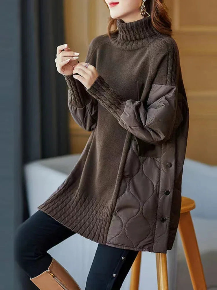 Women’s Medium-Length Thickened Sweater – Plus Size Polo/Turtle Neck Knit Top for Autumn/Winter, Trendy Long Sleeve