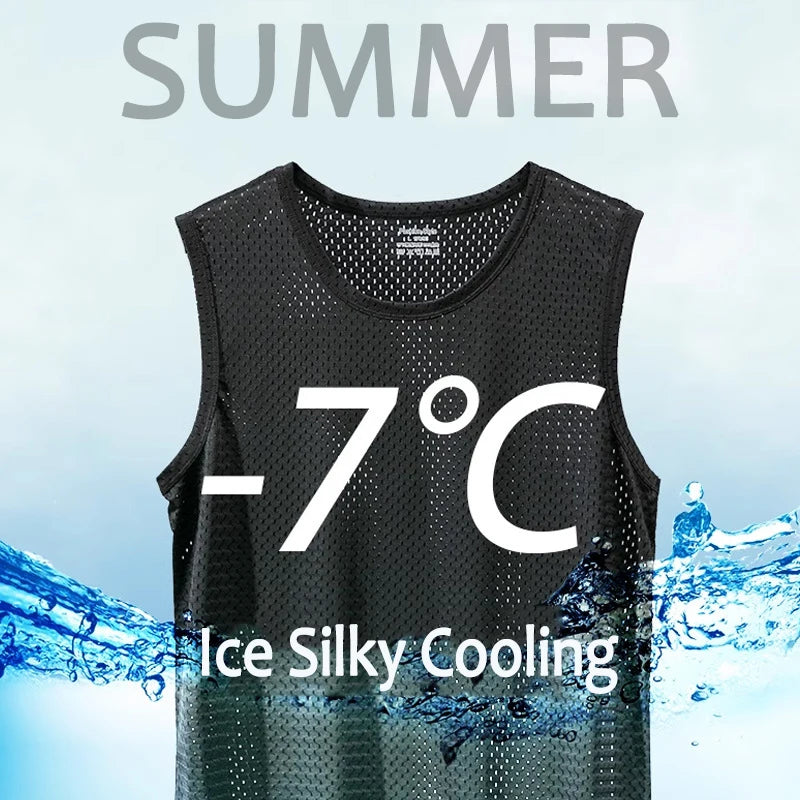 Men's Ice Silk Tank Top – Breathable, Quick-Drying Mesh Sports Vest, Sleeveless Cooling T-Shirt for Home and Outdoor Activities, 2025