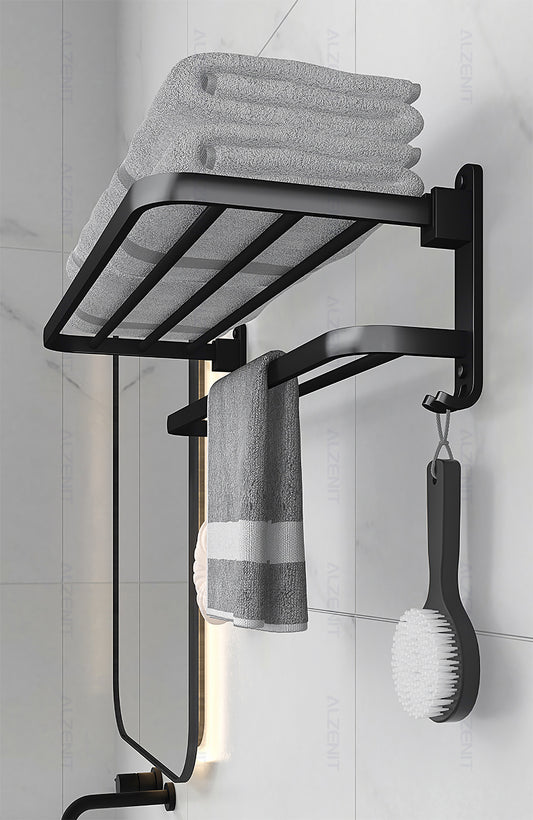 40-60 CM Wall Mount Aluminum Matte Black Shower Towel Rack
