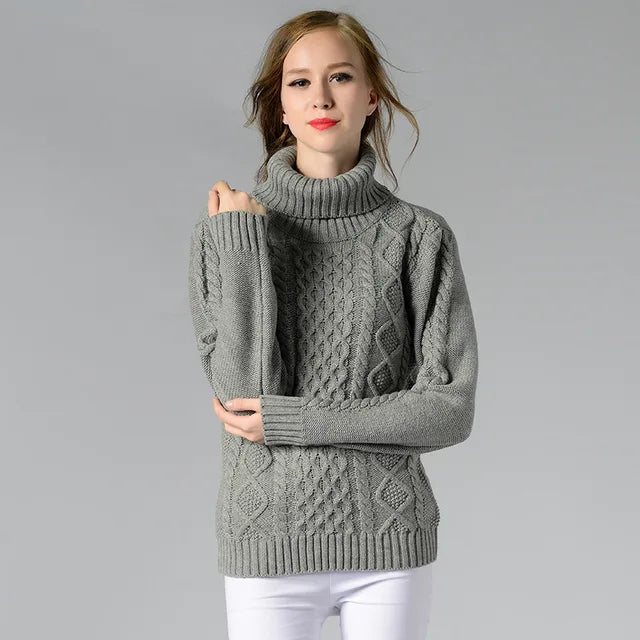 High Necked Knitted Women Long Sleeve Sweaters