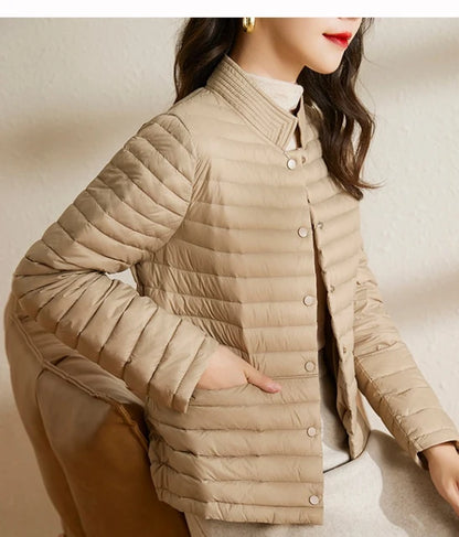 Fashionable Lightweight Thin Short Standing Collar Down Jacket