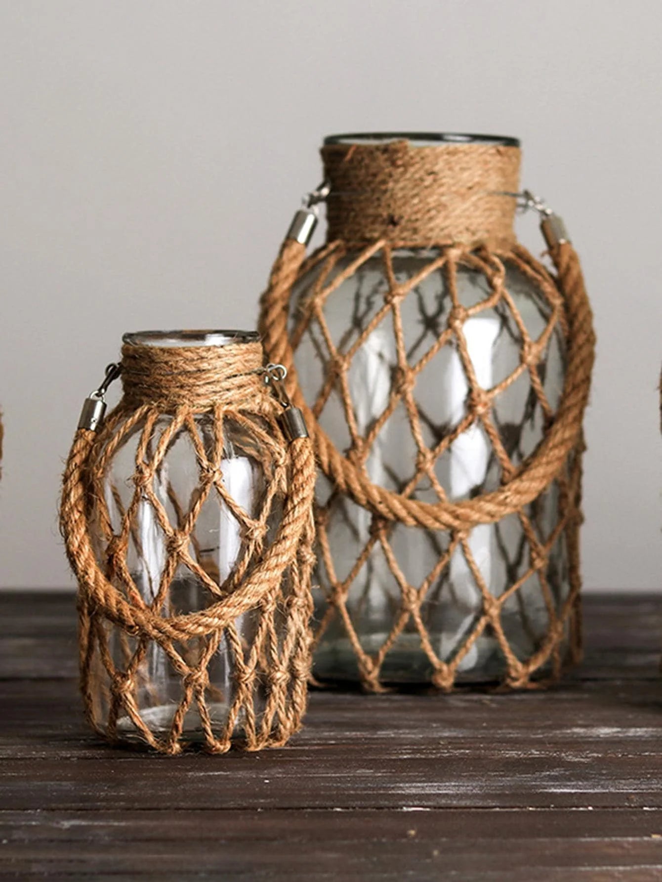 Rustic Rope and Glass Hanging Vase