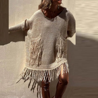 Tassel Down Design Vintage Knitted Sweater