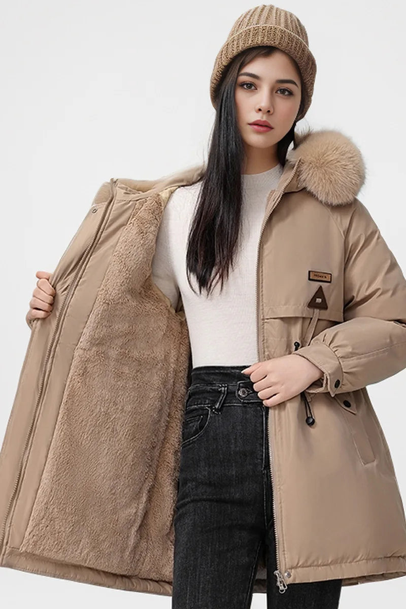 New Fur Collar Thicken Warm Cotton Filling Women Winter Parkas