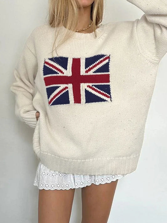 United Kingdom Flag Printed Knitted O-Neck Sweaters