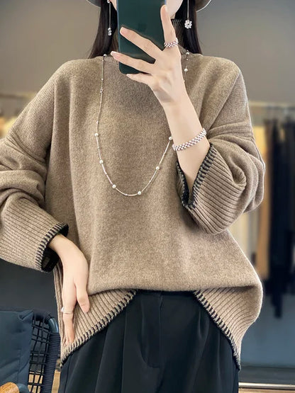 100% Pure Wool Cashmere Sweater for Women – 2025 Autumn/Winter Turtleneck Pullover, Loose Fit, Large Size, High Neck Knit Top