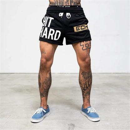 HIT HARD Printed Breathable Men Fitness Exercise Shorts