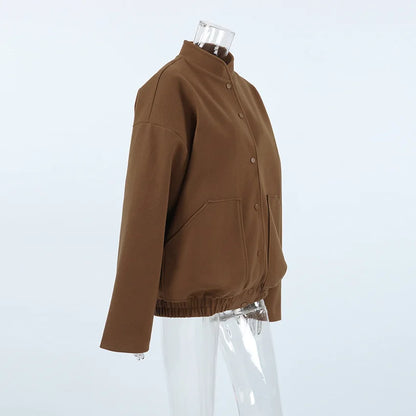 Cool Brown Vintage Single Breasted Stand Collar Jackets