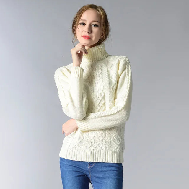 High Necked Knitted Women Long Sleeve Sweaters