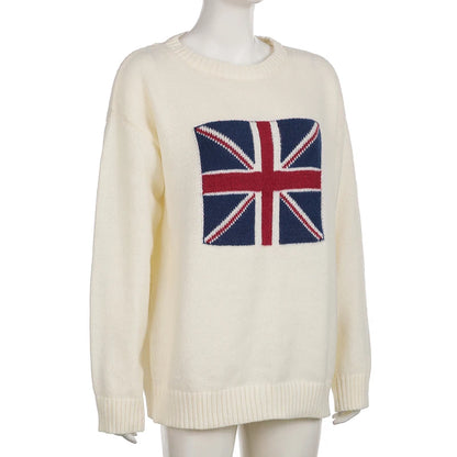 United Kingdom Flag Printed Knitted O-Neck Sweater