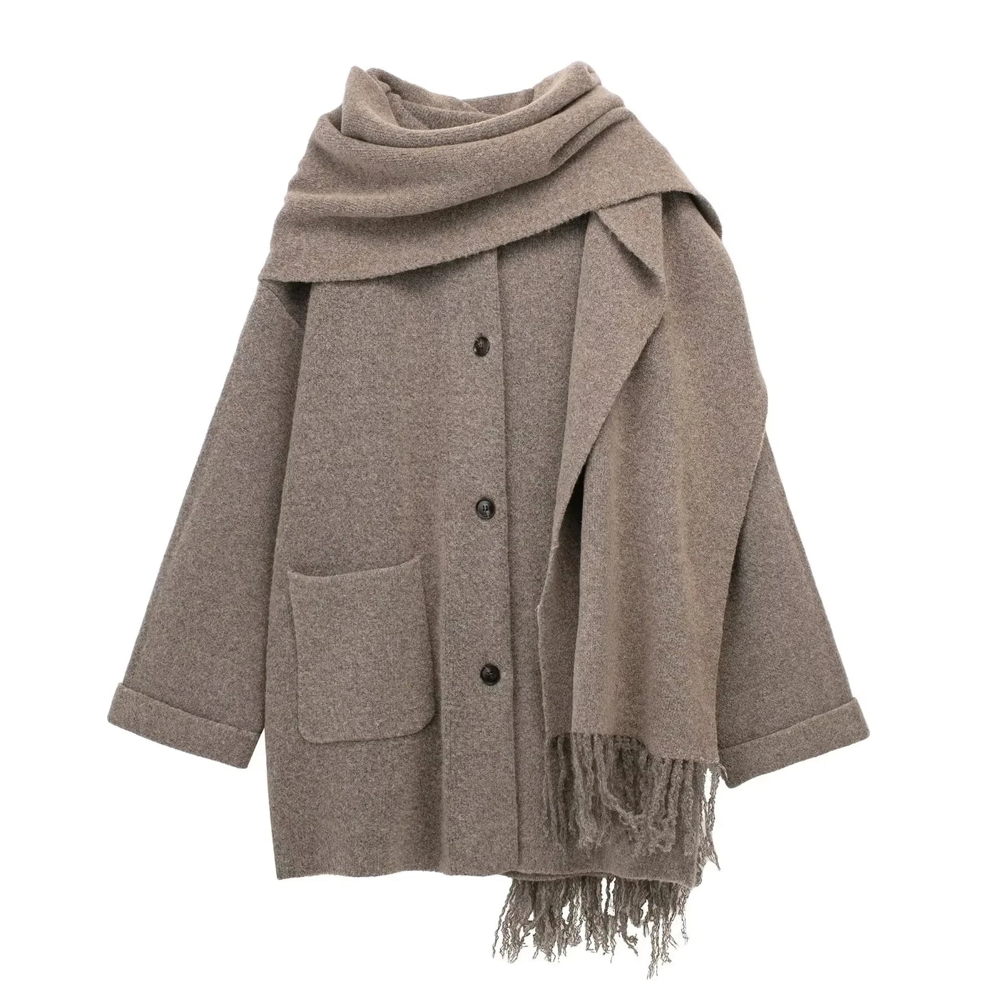 Standard Thickness Grey Oversized Jackets For Women with Scarf