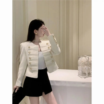 Double Breasted White Tweed Jacket