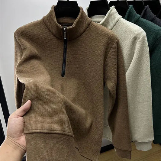 Half Zipper Stand Neck Thick Men Sweatshirts