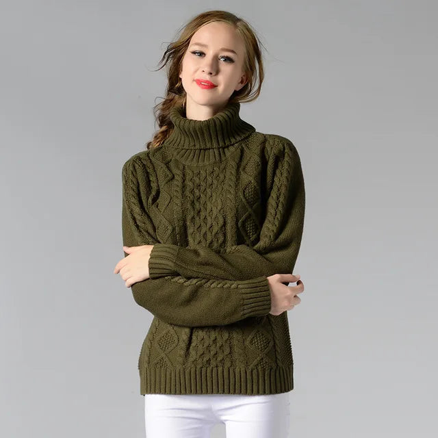 High Necked Knitted Women Long Sleeve Sweaters