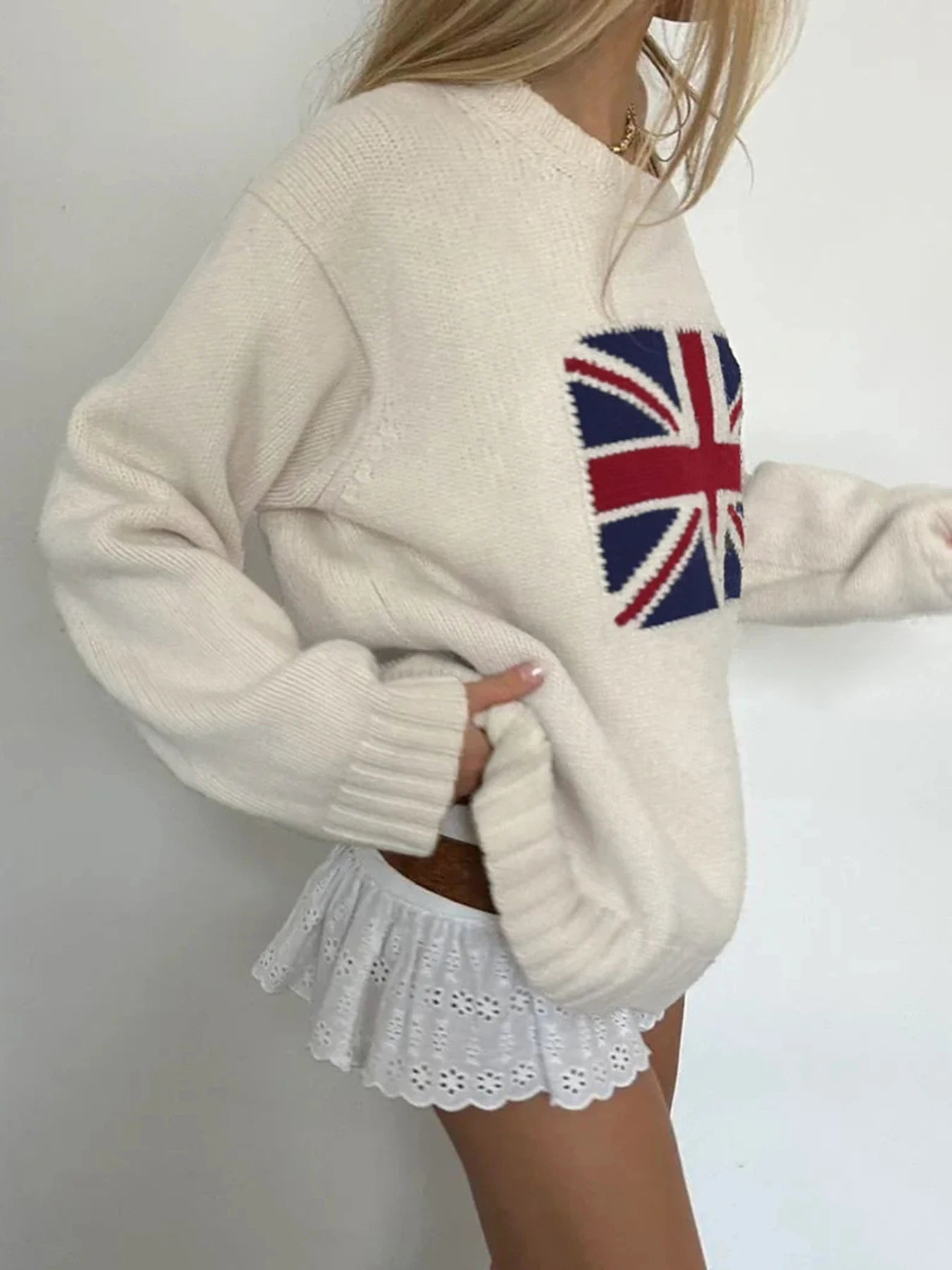 United Kingdom Flag Printed Knitted O-Neck Sweaters