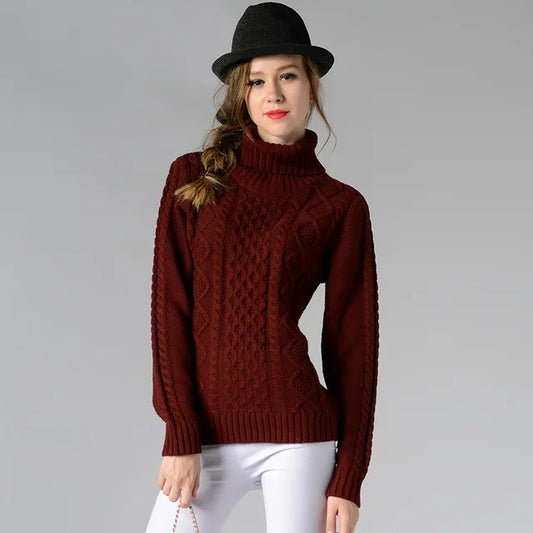 Women’s Cable Knit Sweater – Turtleneck Ribbed Pullover, Long Sleeve, Warm Autumn/Winter Casual Fashion Top 2025