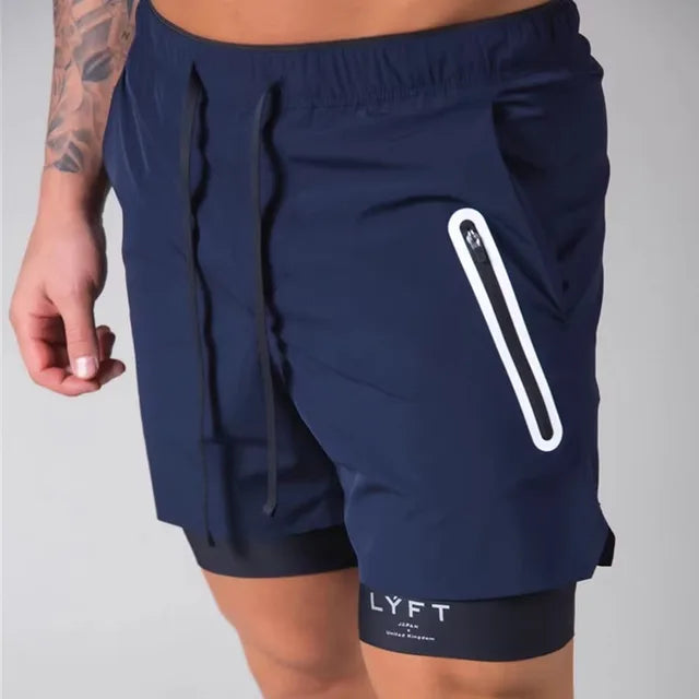 Double layered Fake Two Piece Men GYM Training Shorts