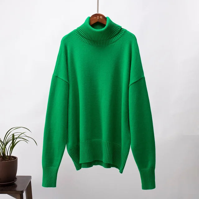 New Arrival Autumn/Winter Polo/Turtle Neck Pullover Sweater – Comfortable Loose-Fit, Classic Elegant Solid Color Sweater