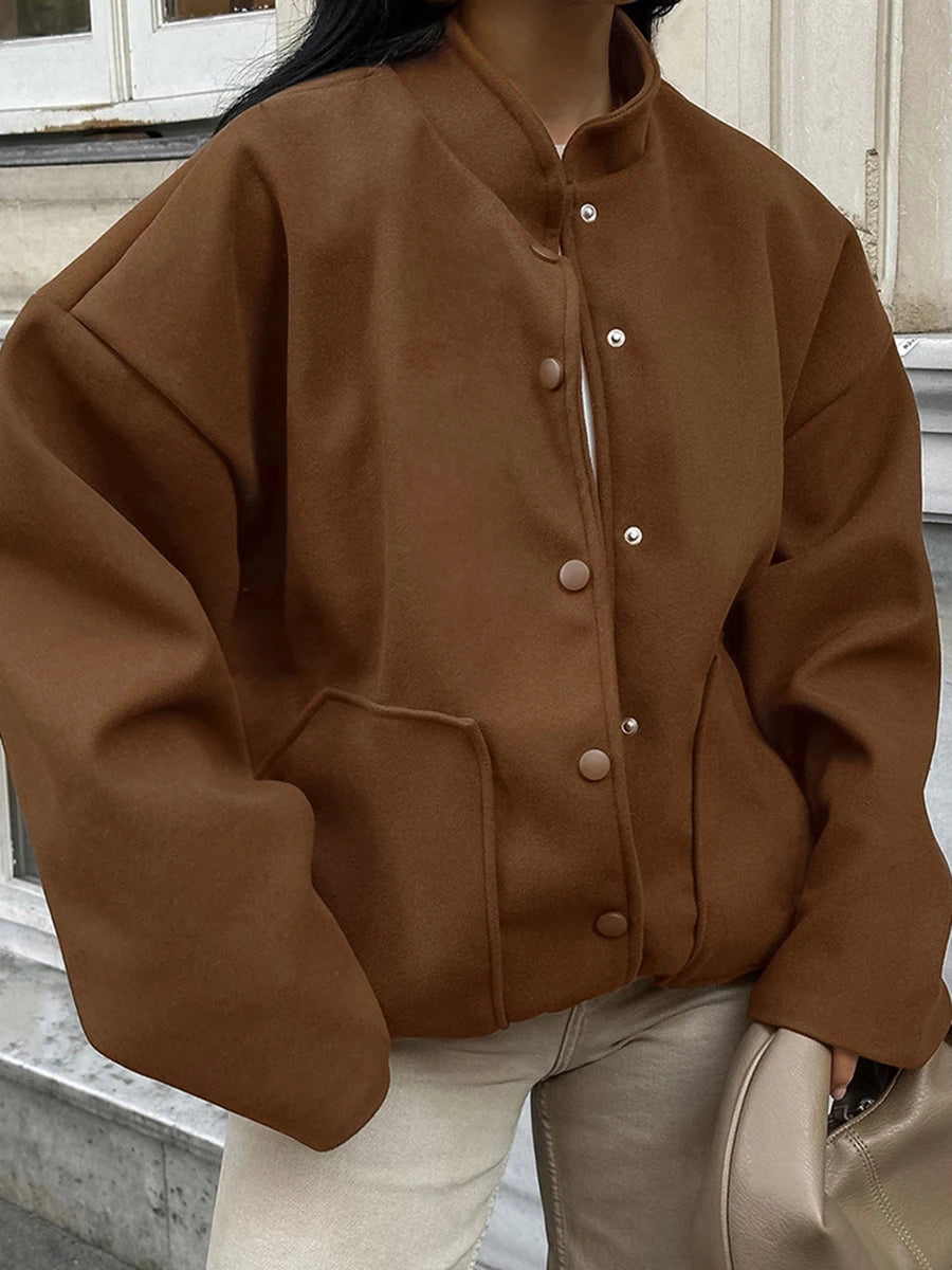 Cool Brown Vintage Single Breasted Stand Collar Jackets