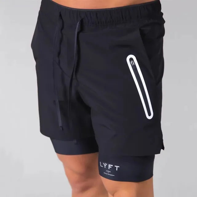 Double layered Fake Two Piece Men GYM Training Shorts