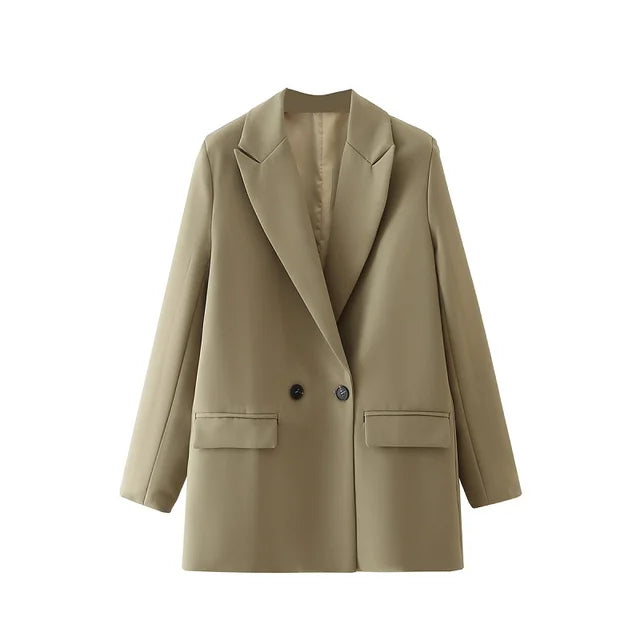 Office Wear Style Double Breasted Khaki Blazer jacket