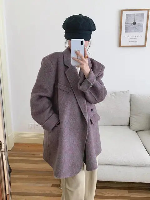 One Button Loose Elegant Woolen Office Lady Coats