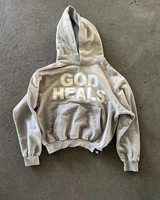 God Heals Printed Hoodies for Women - Vintage Fashion Hip Hop Streetwear Casual Loose Sweatshirt Hoodie Tops