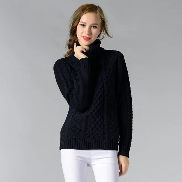 Women’s Cable Knit Sweater – Turtleneck Ribbed Pullover, Long Sleeve, Warm Autumn/Winter Casual Fashion Top 2025