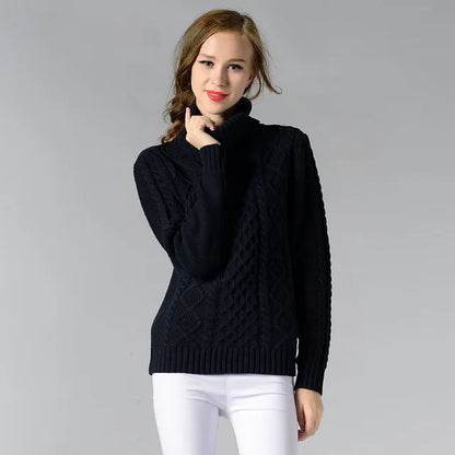 High Necked Knitted Women Long Sleeve Sweaters