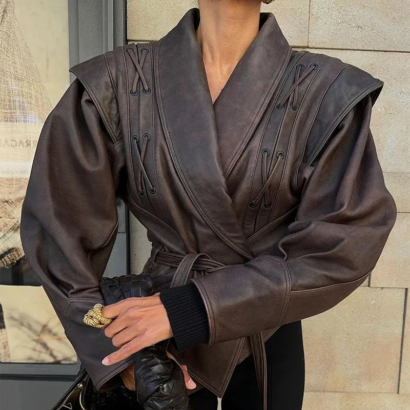 Chic Belted Leather Jacket